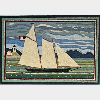 Mounted America's Cup Hooked Rug