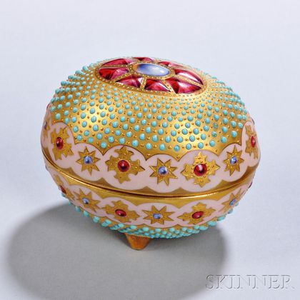 Jeweled Coalport Porcelain Egg-shaped Box and Cover