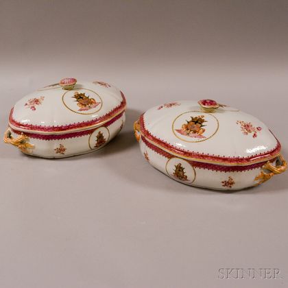 Pair of Armorial Chinese Export Porcelain Covered Vegetable Dishes