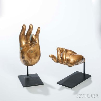 Two Buddhist Gilt-bronze Hands