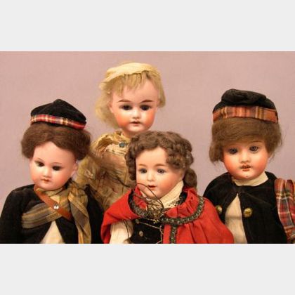 Four German Bisque Dolls in Regional Costume