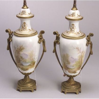 Pair of Louis XVI Style Ormolu Mounted Porcelain Table Lamps