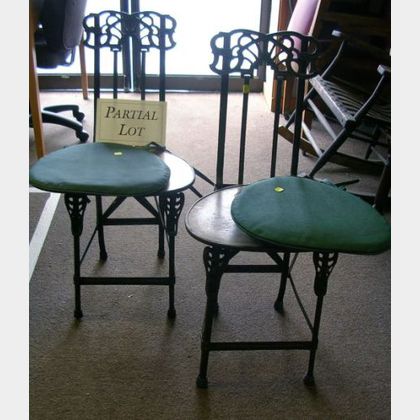 Set of Four Art Deco Cast Iron and Metal Folding Chairs. 