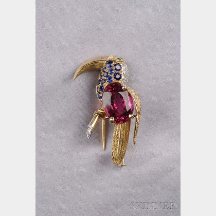 Rubellite and Gem-set Toucan Brooch