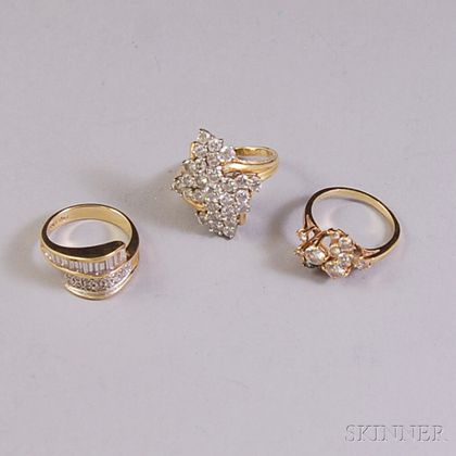Three Assorted 14kt Gold and Diamond Rings