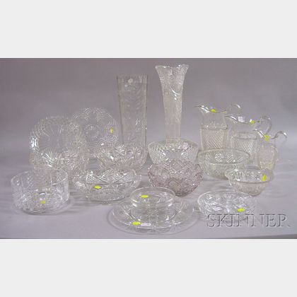 Ten Pieces of Colorless Cut Glass and Eight Pieces of Colorless Pressed Glass