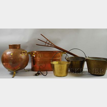 Seven Wood and Metal Decorative and Domestic Items