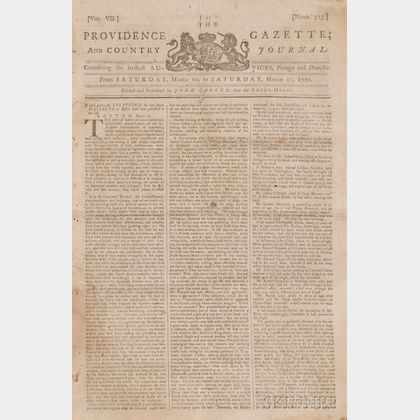 Newspapers, Boston Massacre: Providence Gazette and Country Journal