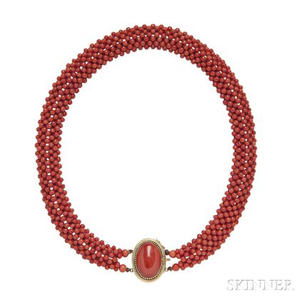 14kt Gold and Coral Necklace, Bracelet, and Earrings