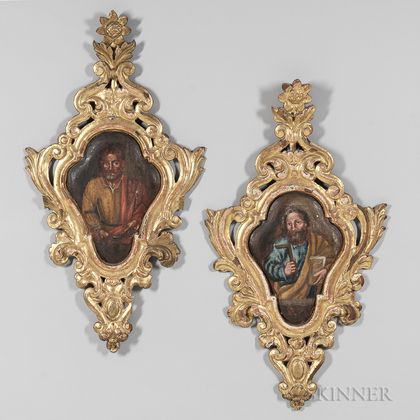 Pair of Italian Baroque-style Painted Oval Panels Depicting Saints
