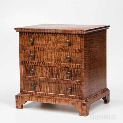 Small Chippendale-style Tiger Maple Four-drawer Cabinet