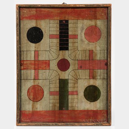 Polychrome Double-sided Parcheesi/Checkers Game Board