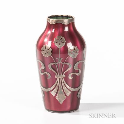 Rare Loetz Pink Metallin Art Glass Vase