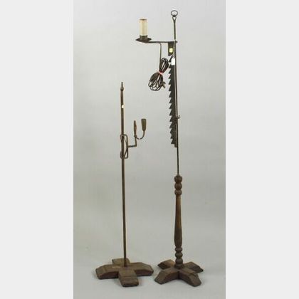 Two English Wrought Iron Rush Lamps