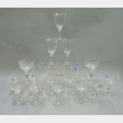 Set of Twenty-one Pieces of Hawkes Colorless Cut Crystal Stemware