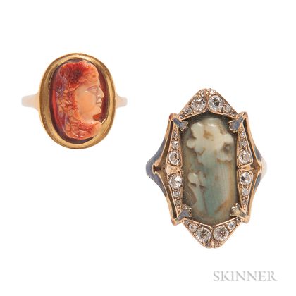 Two Gold and Hardstone Rings