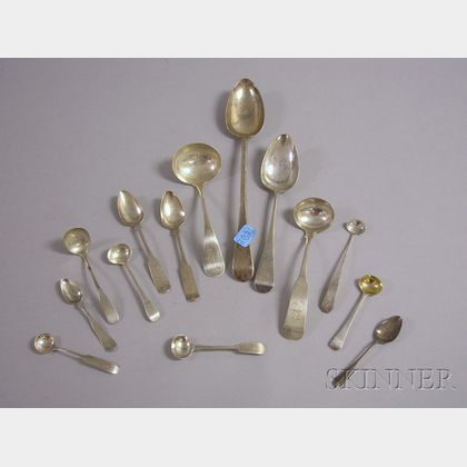 Group of Coin and Sterling Silver Spoons and Ladles