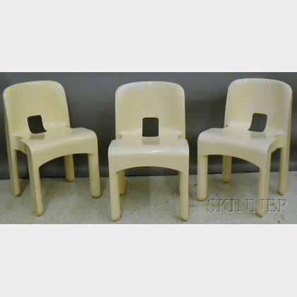 Set of Three Joe Colombo Designed Kartell Binasco White Plastic Chairs