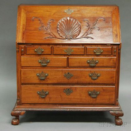 Chippendale-style Carved Walnut Slant-lid Desk