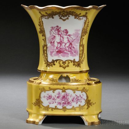 Yellow Ground Porcelain Potpourri and Stand