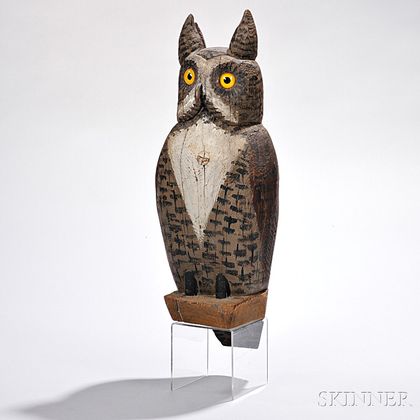 Folk Art Carved and Painted Owl