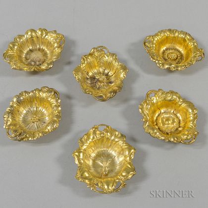 Six Reed & Barton Sterling Silver Vermeil Floral Nut Dishes