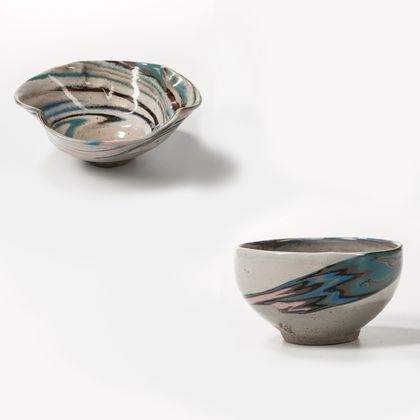 Two Makoto Yabe (1947-2005) Nerikomi Studio Pottery Bowls
