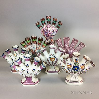 Seven Pink Lustre Ceramic Quintal Vases