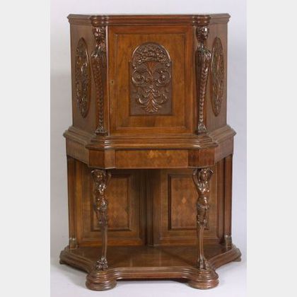 Baroque Revival Carved and Inlaid Walnut Side Cabinet