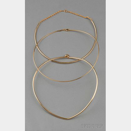 Three 14kt Gold Torque Necklaces