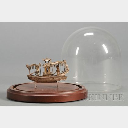 Miniature Chinese Export Silver Model of a Canopy Boat