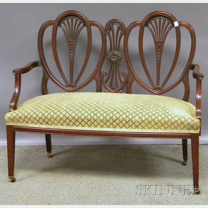 Federal-style Upholstered Carved Mahogany Double Chair-back Settee