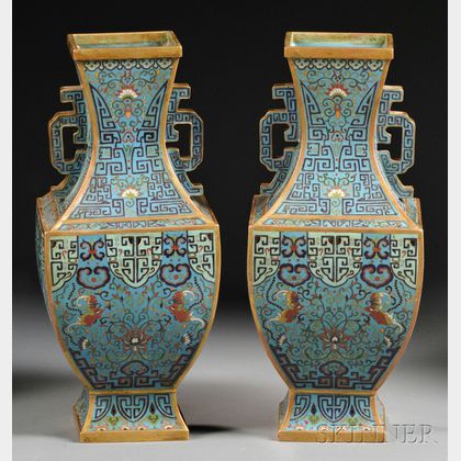 Pair of Gilt-bronze Cloisonne Vases