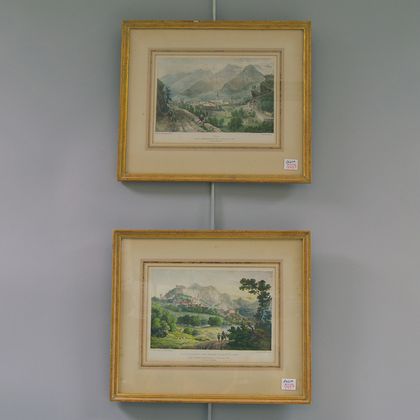 Pair of Framed Hand-colored Engravings of Italian Villages