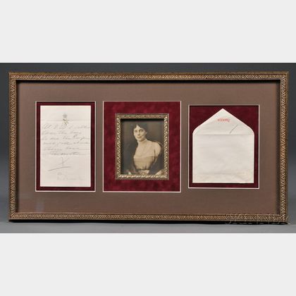 Framed Note with Photograph of Grand Duchess Xenia Alexandrovna