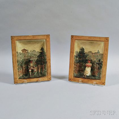 Pair of Continental Bavarian Pottery Plaques