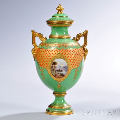 Jeweled Coalport Porcelain Vase and Cover