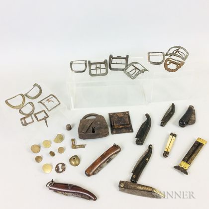 Collection of Revolutionary War Buckles, Padlocks, Buttons, and Knives
