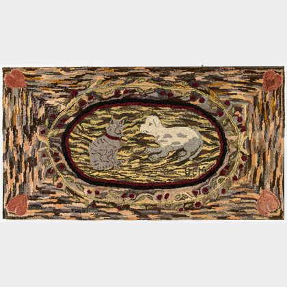 Large Cat and Dog Hooked Rug