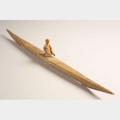 Inuit Carved Wood and Hide Kayak Model
