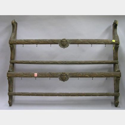 Provincial Baroque Carved Wood Wall Plate Rack. 