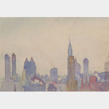 John Held Jr. (American, 1889-1958) Manhattan Skyline