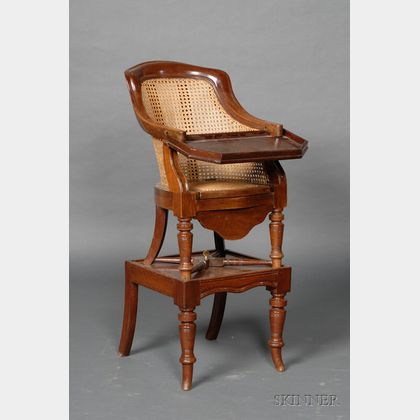 Regency Mahogany and Caned Child's Chair on Stand