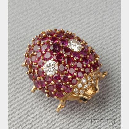 18kt Gold, Ruby, and Diamond Ladybug Pin, Schlumberger, Tiffany & Co.