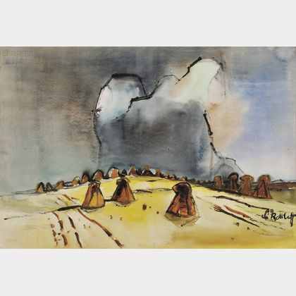 Karl Schmidt-Rottluff (German, 1884-1976) Hayfield with Storm Clouds