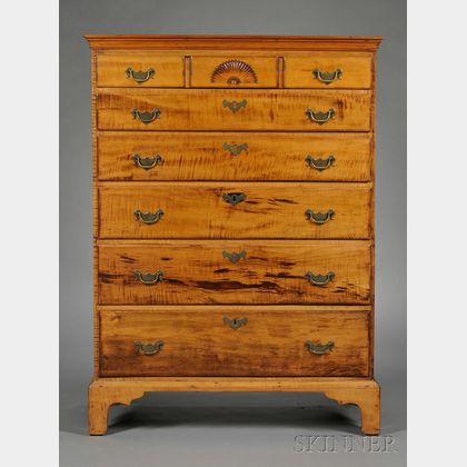 Chippendale Carved Figured Maple Tall Chest of Drawers