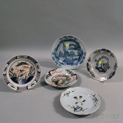 Five Continental Tin-glazed Plates