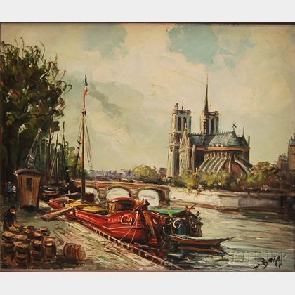 Maurice Barle (French, 1903-1963) View of Notre Dame de Paris.
