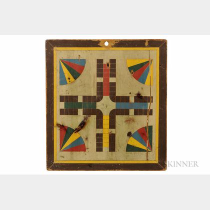 Polychrome Decorated Parcheesi Board