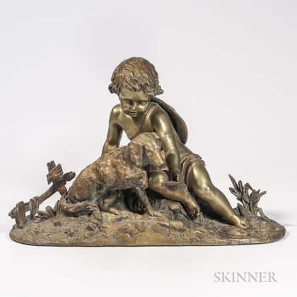 After Auguste-Joseph Peiffer (French, 1832-1886) Bronze Model of a Child and Dog